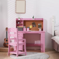 Ensemble bureau enfant Garvee avec étagère et tiroir pour garçons et filles de 3 à 8 ans, en bois rose, pour l'apprentissage et la salle de jeux.