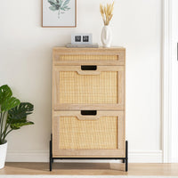 Meuble à chaussures autoportant Garvee en rotin naturel avec 2 tiroirs abattants, 1 tiroir et 3 étagères réglables, idéal pour l'entrée et la chambre, 61 x 24 x 102 cm, marron