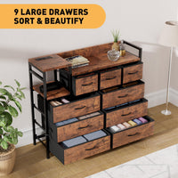 Commode Garvee à 9 tiroirs en tissu, multifonctionnelle pour chambre et salon, 100 x 30 x 86 cm, coloris rétro
