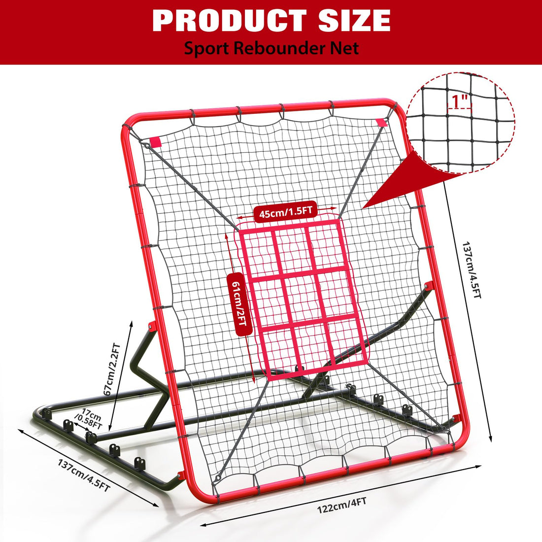 Garvee Filet de rebond de baseball 122 × 137 cm, 5 angles, résistant aux UV, durable et stable pour l'entraînement individuel et sur le terrain