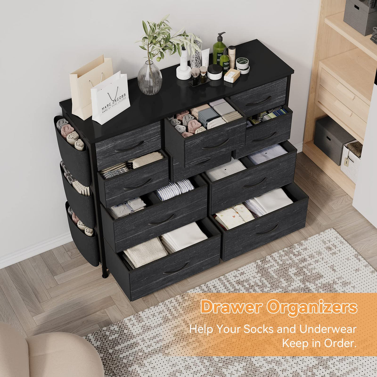 Garvee commode à 10 tiroirs, revêtement en tissu, glissières métalliques, plateau en bois imperméable, idéale pour la chambre et le salon
