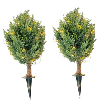 Garvee Lot de 2 cyprès artificiels en boule de 76 cm avec piquet pour jardin et terrasse, verts, résistants aux intempéries et aux UV