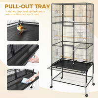 Garvee cage à oiseaux 175 cm avec roulettes et mangeoires, structure métallique sécurisée, pour perroquets et perruches, grise