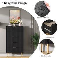 Garvee commode moderne à 5 tiroirs avec panneau cannelé, bois MDF, poignées en métal, pour chambre et couloir, 66 × 33 × 12 cm, noir