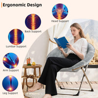 Fauteuil lunaire Garvee Saucer avec structure métallique pliable, coussin floral surdimensionné en peluche, confortable et stable pour la chambre et le salon, gris