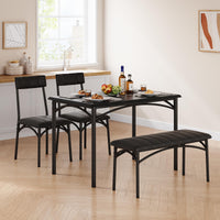 Garvee Ensemble table à manger pour 4 personnes, table rectangulaire avec banc et chaises rembourrés, MDF et acier, gain de place, montage facile, petits espaces