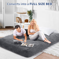 Pouf géant Garvee pour adultes, convertible en lit pouf 2 en 1, housse en velours côtelé lavable, gris clair, pour salon et chambre.