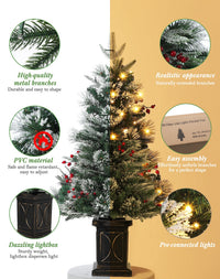 Garvee sapin de Noël artificiel, lot de 2, 90 cm, 78 LED à fibre optique (blanc chaud), 8 modes d'éclairage, base semi-circulaire