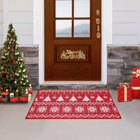 Tapis de Noël lavable Garvee rouge à motif cœur, antidérapant, 50 x 80 cm, pour l'intérieur et l'extérieur. Décoration de Noël.