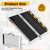 Rampe pliante aluminium antidérapante Garvee 3FT : seuil de porte, marches, voiture, trottoir, escalier.