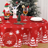 Garvee Nappe de Noël ronde à motif flocons de neige et épingles, déperlante, en polyester, idéale pour les fêtes de Noël et du Nouvel An, Rouge, 152 cm