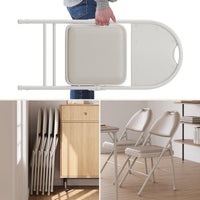 Ensemble de 4 chaises pliantes Garvee avec assise rembourrée en PU, pieds en métal, patins antidérapants, beige, empilables et ergonomiques, idéales pour le bureau et les événements.