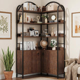 Garvee Étagère d'angle en MDF avec cadre métal, 6 niveaux, design industriel, stable, pour salon et chambre, grande capacité, noir, 189 cmx80 cmx80 cm - Brun