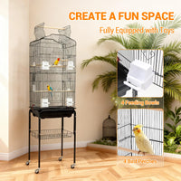Cage à oiseaux Garvee avec plateforme de jeu, support à roulettes amovible, en métal, pour usage domestique et commercial, grand modèle, argentée