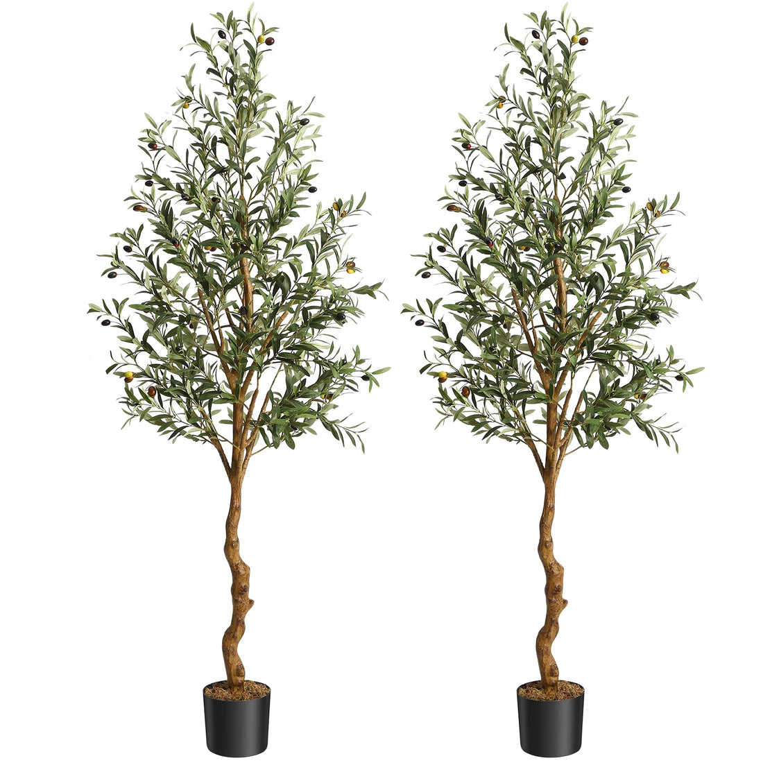 Olivier artificiel 183cm soie synthétique, tronc bois naturel et PE, branches ajustables, déco maison bureau