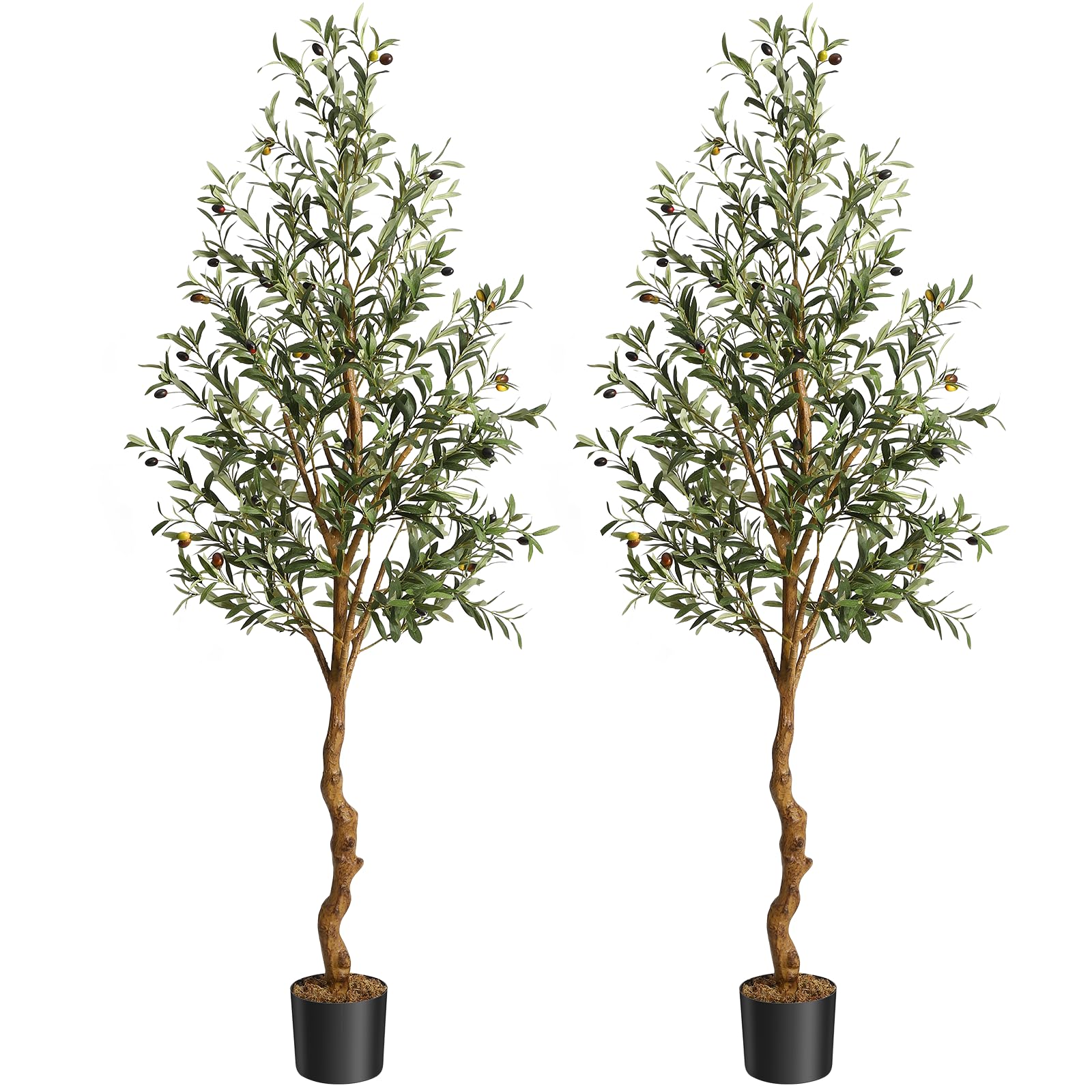 Olivier artificiel 183cm soie synthétique, tronc bois naturel et PE, branches ajustables, déco maison bureau