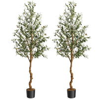 Olivier artificiel 183cm soie synthétique, tronc bois naturel et PE, branches ajustables, déco maison bureau