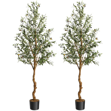 Olivier artificiel 183cm soie synthétique, tronc bois naturel et PE, branches ajustables, déco maison bureau