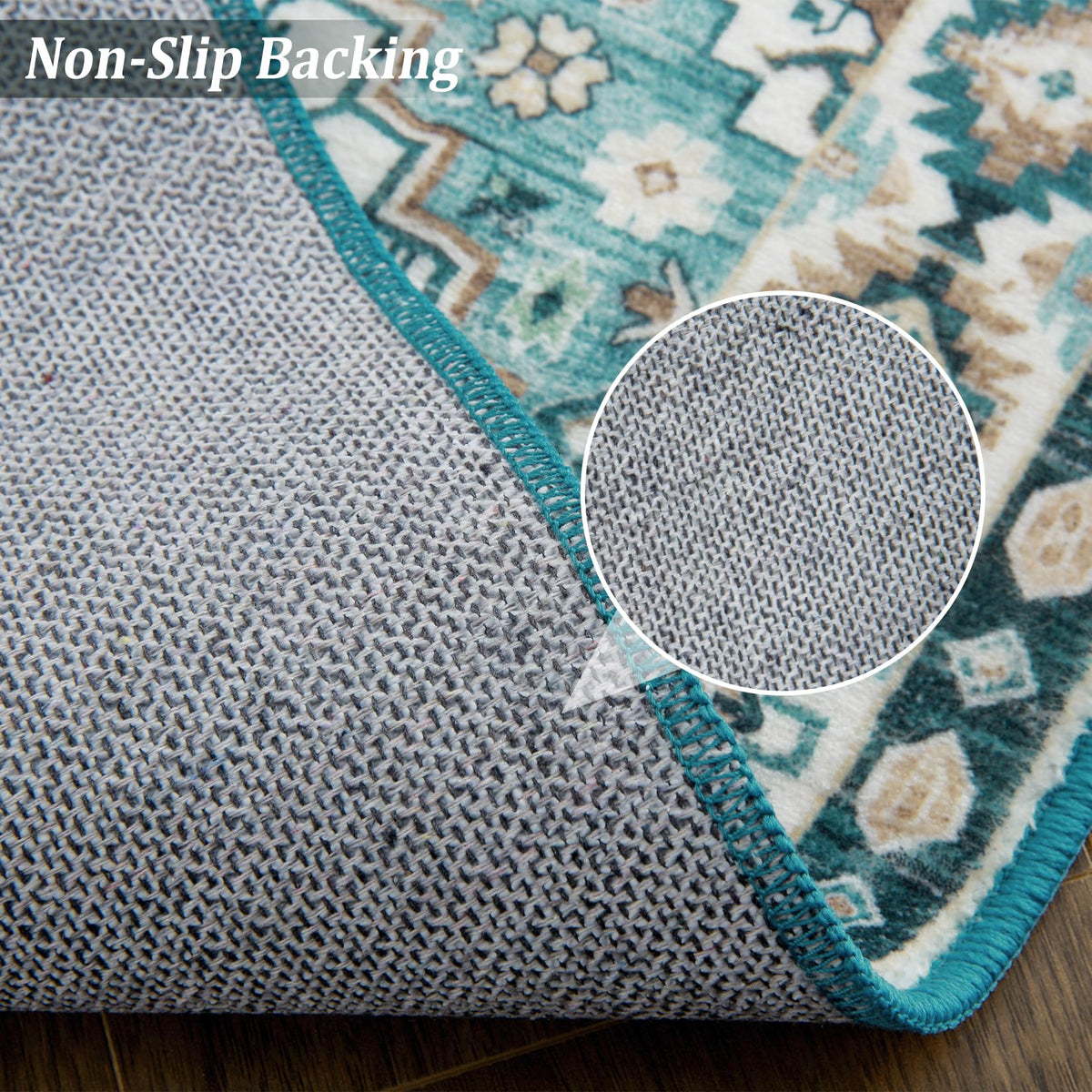 Tapis GARVEE Oosters pour salon, lavable, antidérapant, à poils courts, doux, style vintage, vert, 120 x 170 cm, chambre, intérieur