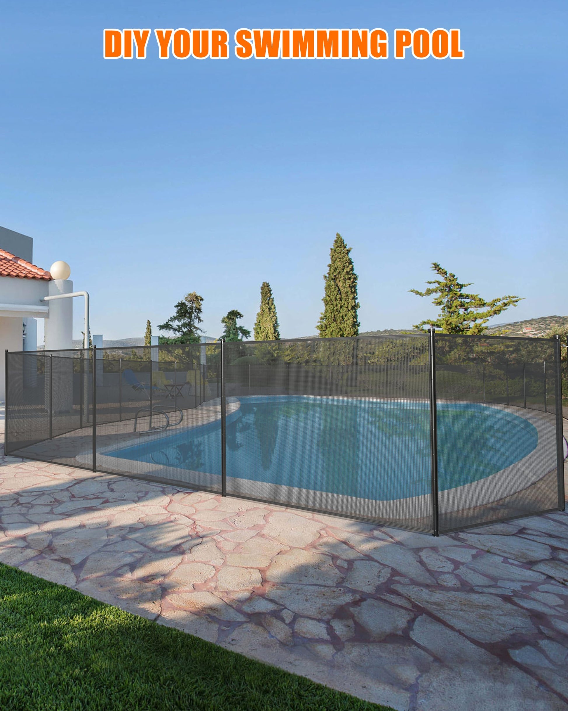 Grillage de sécurité pour piscine Garvee 1,20 m x 14,60 m avec pieds en acier inoxydable, résistant aux intempéries, réglable pour jardin et piscine, noir