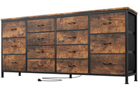 Garvee Meuble TV 160 cm pour téléviseurs 165 à 190 cm, 14 tiroirs, structure bois et tissu, prises intégrées, anti-basculement, idéal salon et chambre.