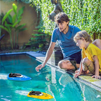 Garvee lot de 2 bateaux radiocommandés, vitesse 10 km/h, plastique ABS, 4 batteries, bleus, pour piscines et lacs