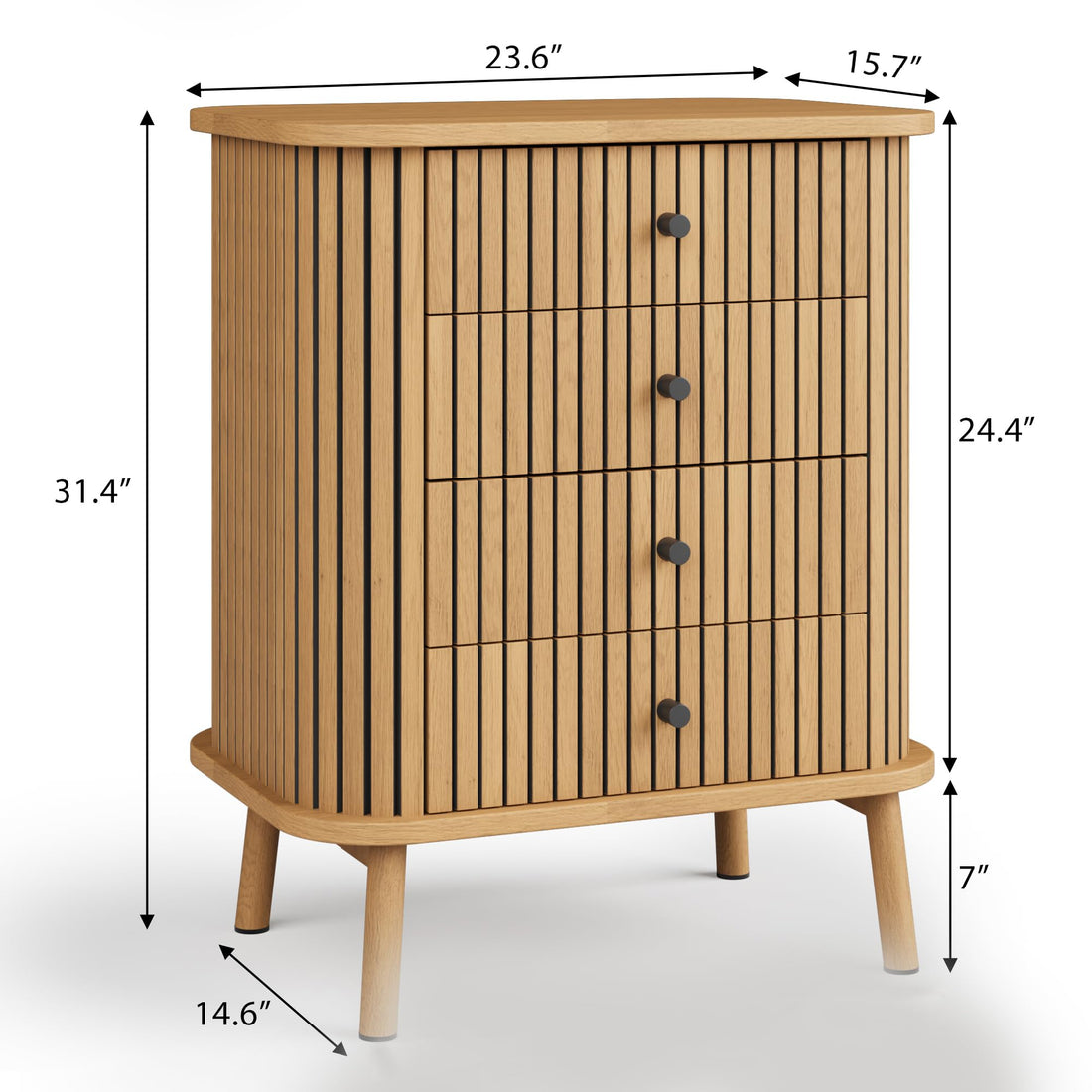 Garvee commode à 4 tiroirs, style mid-century moderne avec porte coulissante, pour la chambre et le salon, en MDF aspect bambou, grand espace de rangement