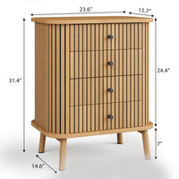 Garvee commode à 4 tiroirs, style mid-century moderne avec porte coulissante, pour la chambre et le salon, en MDF aspect bambou, grand espace de rangement