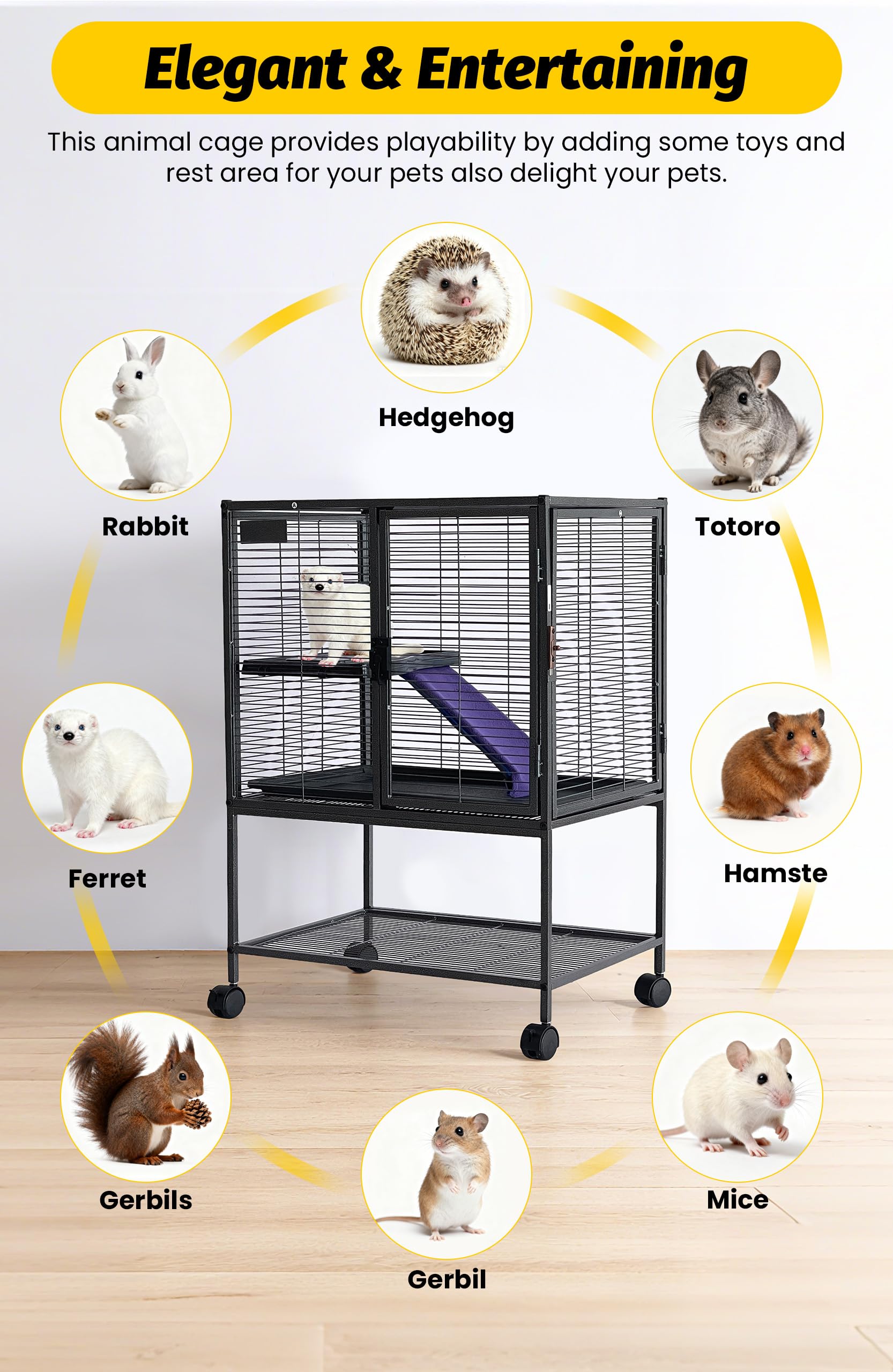 Cage Garvee pour petits animaux, en métal, 86 cm de hauteur, à plusieurs étages avec rampes et plateau amovible, pour hamsters, lapins, furets, cochons d'Inde et hérissons. Sans BPA.