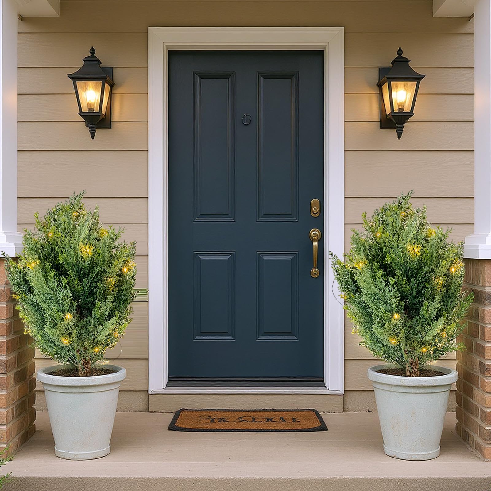 Garvee Lot de 2 cyprès artificiels en boule de 76 cm avec piquet pour jardin et terrasse, verts, résistants aux intempéries et aux UV