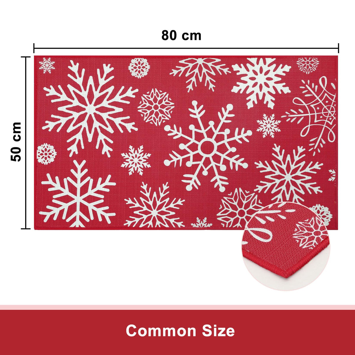 Paillasson de Noël Garvee 50 x 80 cm rouge, lavable, antidérapant, motif flocons de neige.