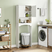 Meuble de rangement Garvee à suspendre au-dessus des toilettes, en MDF avec double porte et protection anti-basculement, pour salle de bain et buanderie, blanc, gain de place, polyvalent
