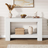 Garvee Table Console 120 cm en Bois Massif avec 2 Étagères, Style Maison de Campagne, pour Salon et Entrée, Blanc - Blanc