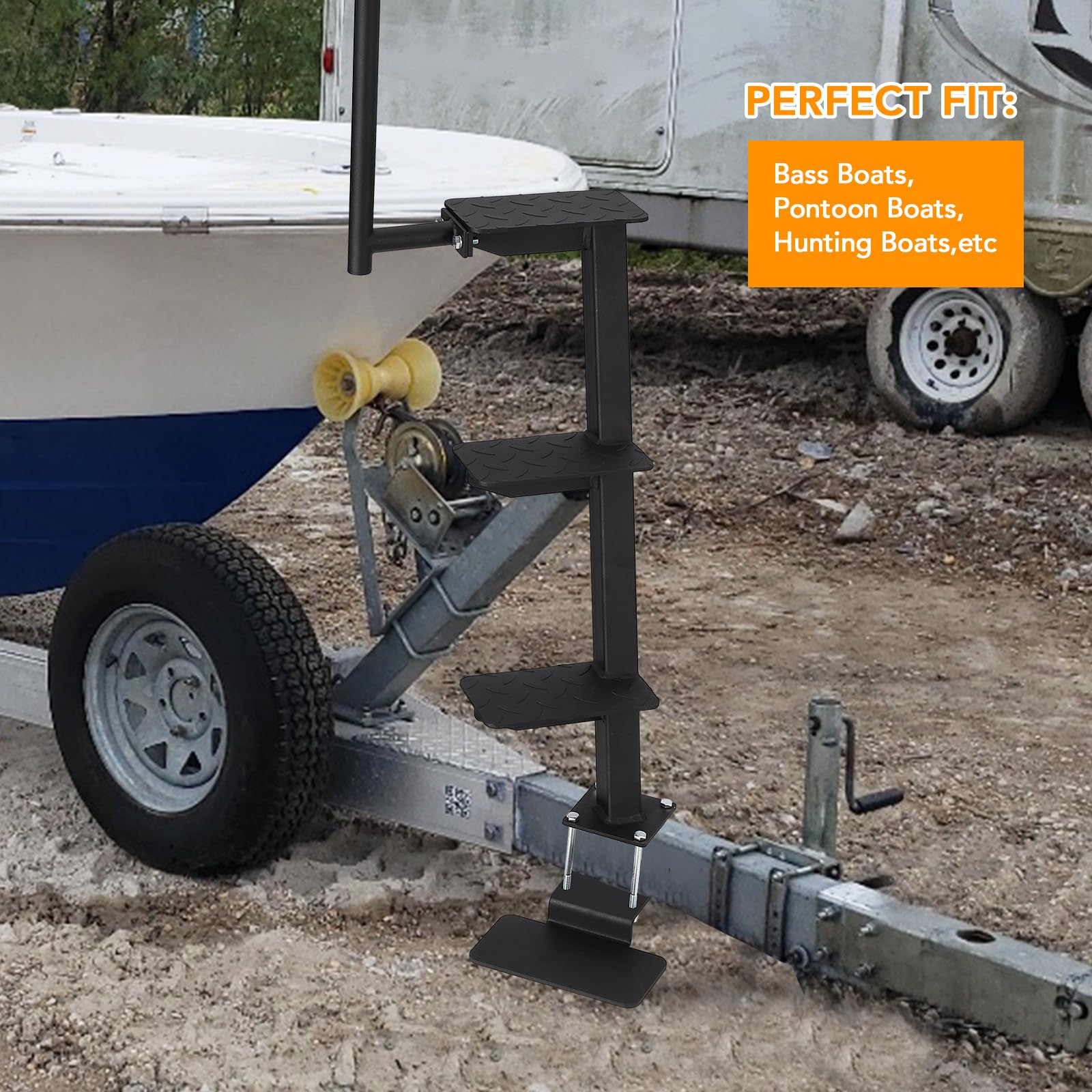 Échelle de remorque pour bateau Garvee à 3 marches avec poignée, surface antidérapante, acier, résistante aux intempéries, universelle, capacité de charge de 209 kg (460 lb), pour bateaux de pêche et de plaisance