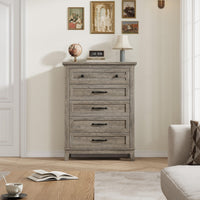 Commode Garvee à 5 tiroirs avec grand espace de rangement, en bois MDF, imperméable, idéale pour la chambre et le salon, dimensions : 80 x 40 x 105 cm, couleur naturelle.