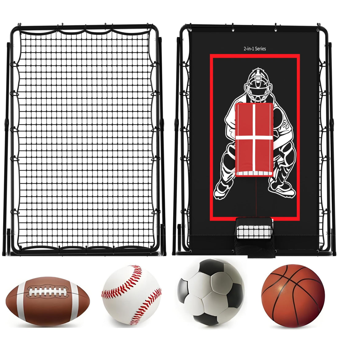 Cible de lancer et filet de rebond Garvee 2 en 1 pour le baseball - Nylon et polyéthylène - Entraînement pour jeunes - Réglable - Noir