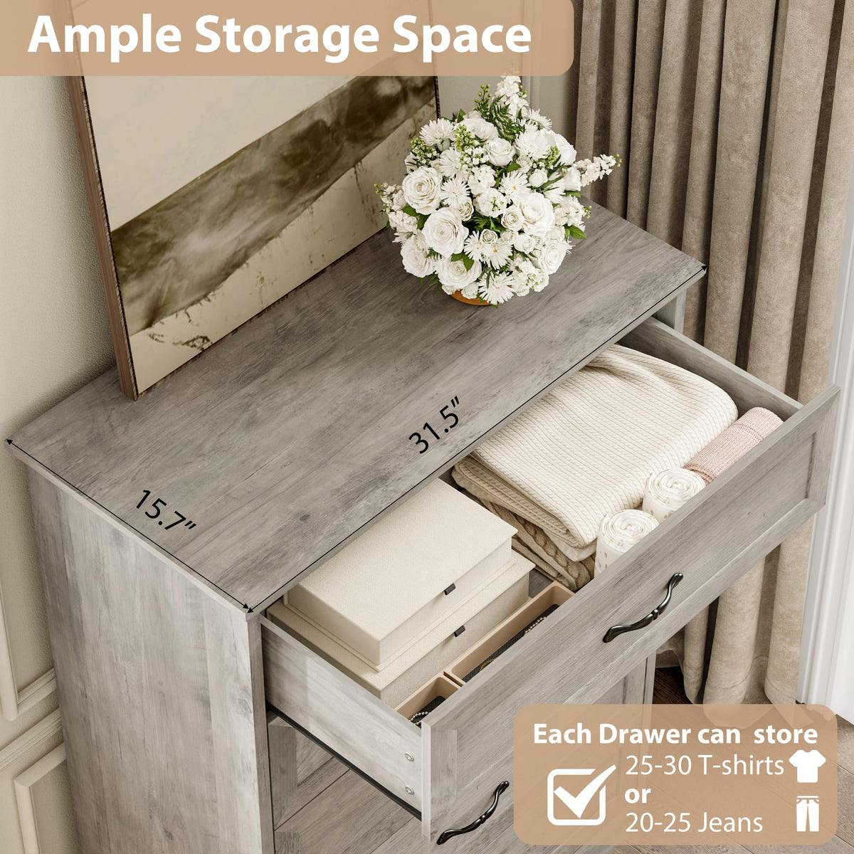 Garvee commode à 5 tiroirs pour la chambre, avec grand espace de rangement et protection anti-basculement, en MDF gris, pour le salon et la chambre d'enfant