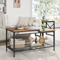 Garvee table basse industrielle, 2 niveaux, structure en métal, étagère en maille, rectangulaire, rustique, marron, salon