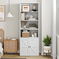 Garvee bibliothèque blanche avec portes, style industriel, 6 étagères, bois, profondeur 30 cm, hauteur 181 cm, idéale pour une maison de campagne, un salon ou un bureau