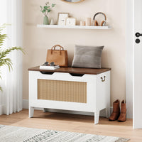 Garvee Coffre de Rangement en Bois avec Charnières de Sécurité, Banc Robuste 159 kg, Style Rustique Blanc, pour Salon et Salle de Jeux