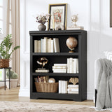 Garvee Bibliothèque basse style campagne à 3 niveaux H100,1×L80cm en bois et MDF, étagères réglables, étagère à livres noire - Noir