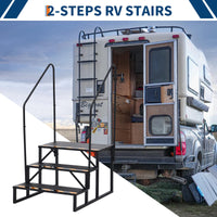 Escalier portable Garvee à 3 marches avec rampe, acier, bandes antidérapantes pour caravanes, spas, usage extérieur, noir, compact