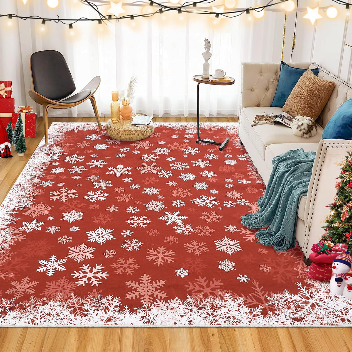 Tapis de Noël moderne Garvee grand format à motif flocons de neige pour salon, chambre, salle à manger, 140 x 200 cm, dégradé