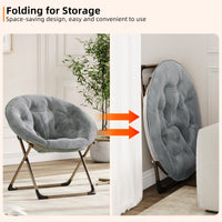 Fauteuil lunaire Garvee Saucer avec structure métallique pliable, coussin floral surdimensionné en peluche, confortable et stable pour la chambre et le salon, gris