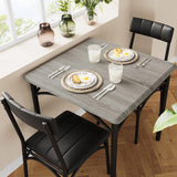 Ensemble table et chaises Garvee pour 2 personnes, gris rustique, MDF et acier, gain de place, idéal pour les petites pièces et les appartements. - Gris