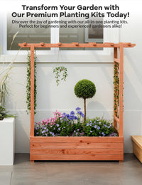 Jardinière surélevée Garvee avec treillis, 114 cm, bois résistant aux intempéries, pour balcon et jardin, autoportante, 4 trous de drainage, coloris naturels
