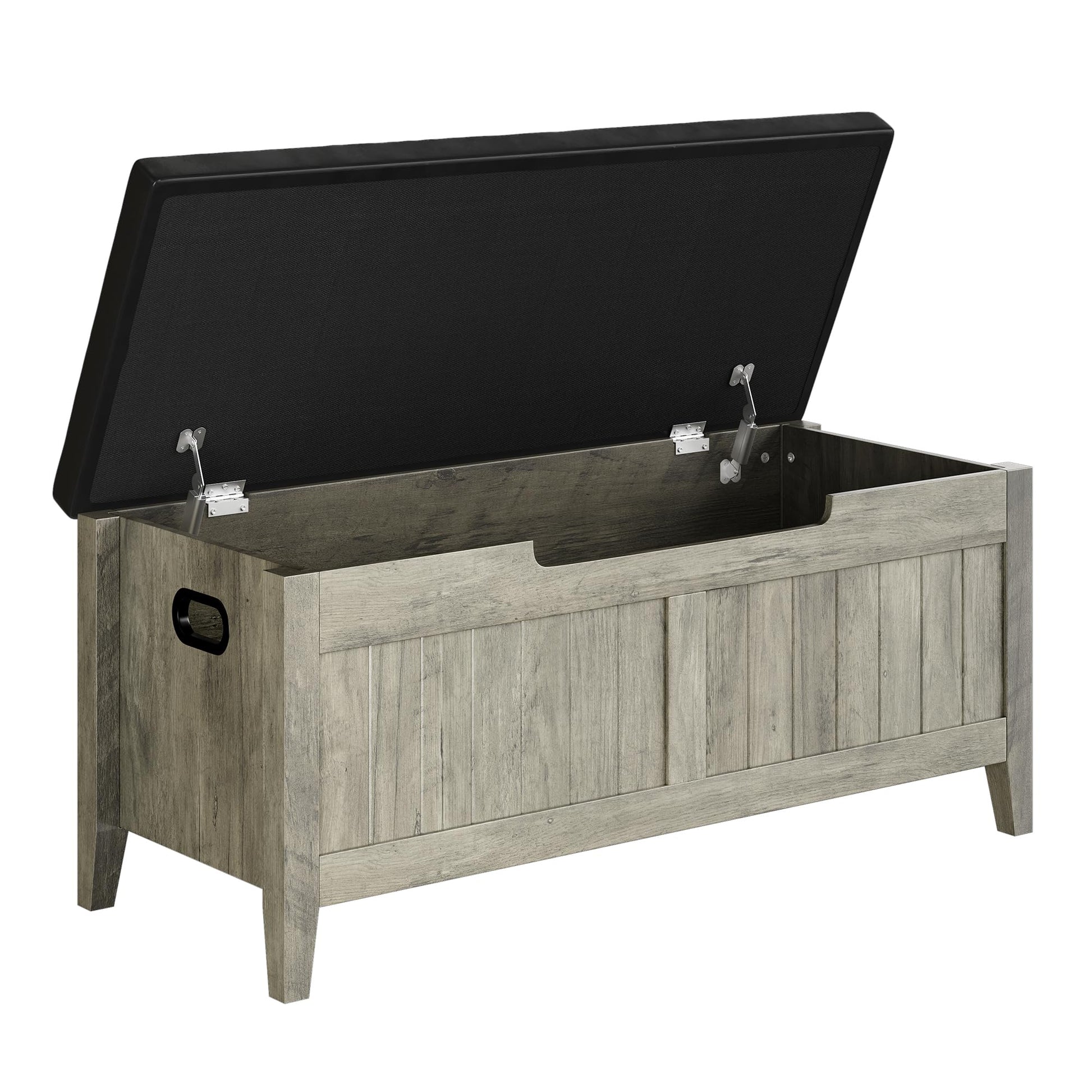 Banc de rangement en bois Garvee avec coussin d'assise, charnières de sécurité, capacité de charge de 118 kg (260 lb) pour salon et chambre, 100 cm (39,4 po) L x 40 cm (15,7 po) l x 48 cm (18,9 po) H, bois aggloméré, beige