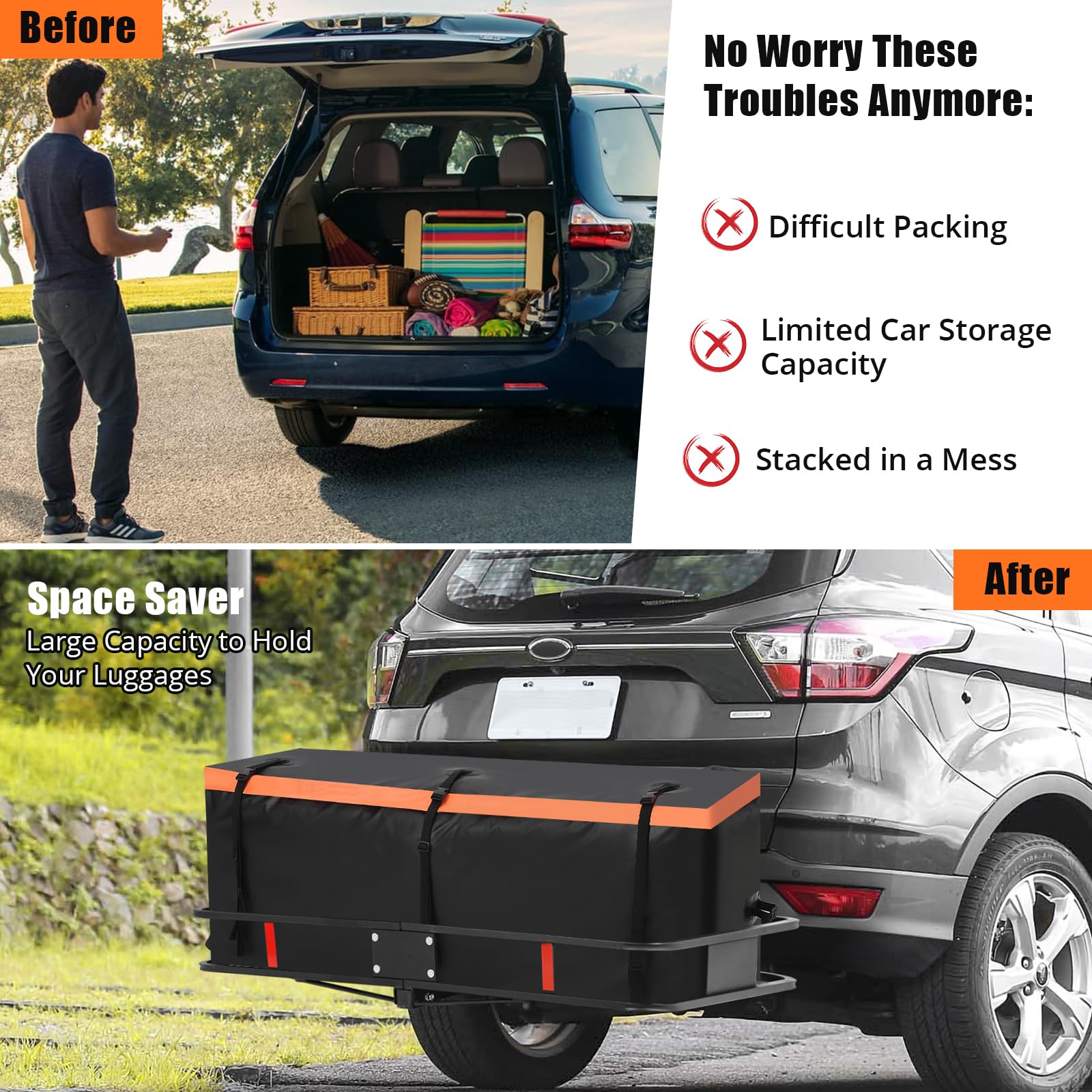 Sac de transport Garvee pour attelage, 21 pi³, bâche PVC imperméable et résistante, 8 sangles renforcées, pour voiture, camion, VUS, camping, noir