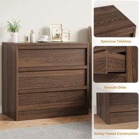 Commode Garvee à 3 tiroirs, noyer, offrant un grand espace de rangement pour la chambre, le salon et le couloir, 75 cm x 40 cm x 77 cm, design moderne