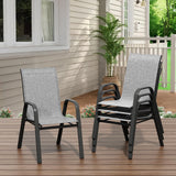 Garvee lot de 4 chaises de jardin empilables en textilène avec cadre métal robuste pour terrasse et balcon, résistantes aux intempéries, design moderne, noir - Gris
